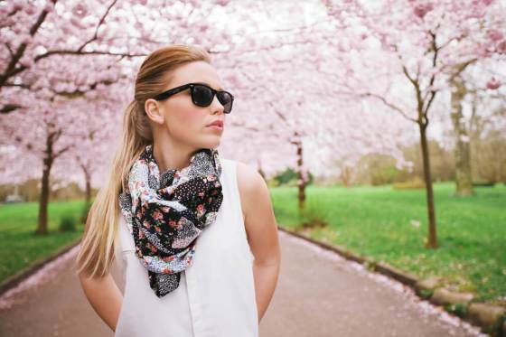 Woman with a printed scarf