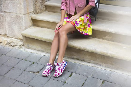 Woman with floral shoes